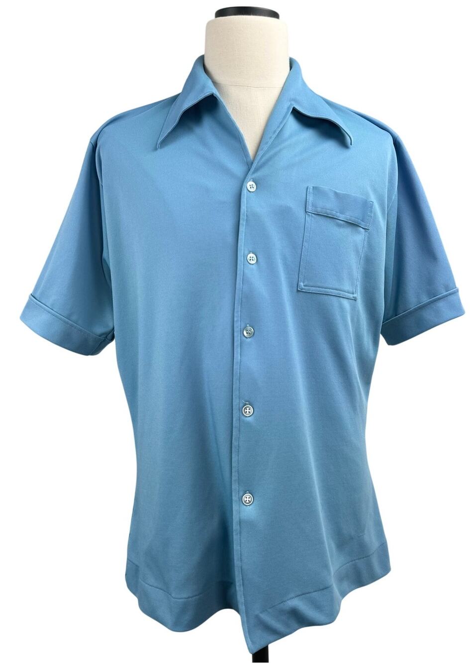 Vintage 70s Joel California Mens XL Sky Blue Dagger Collar Shirt